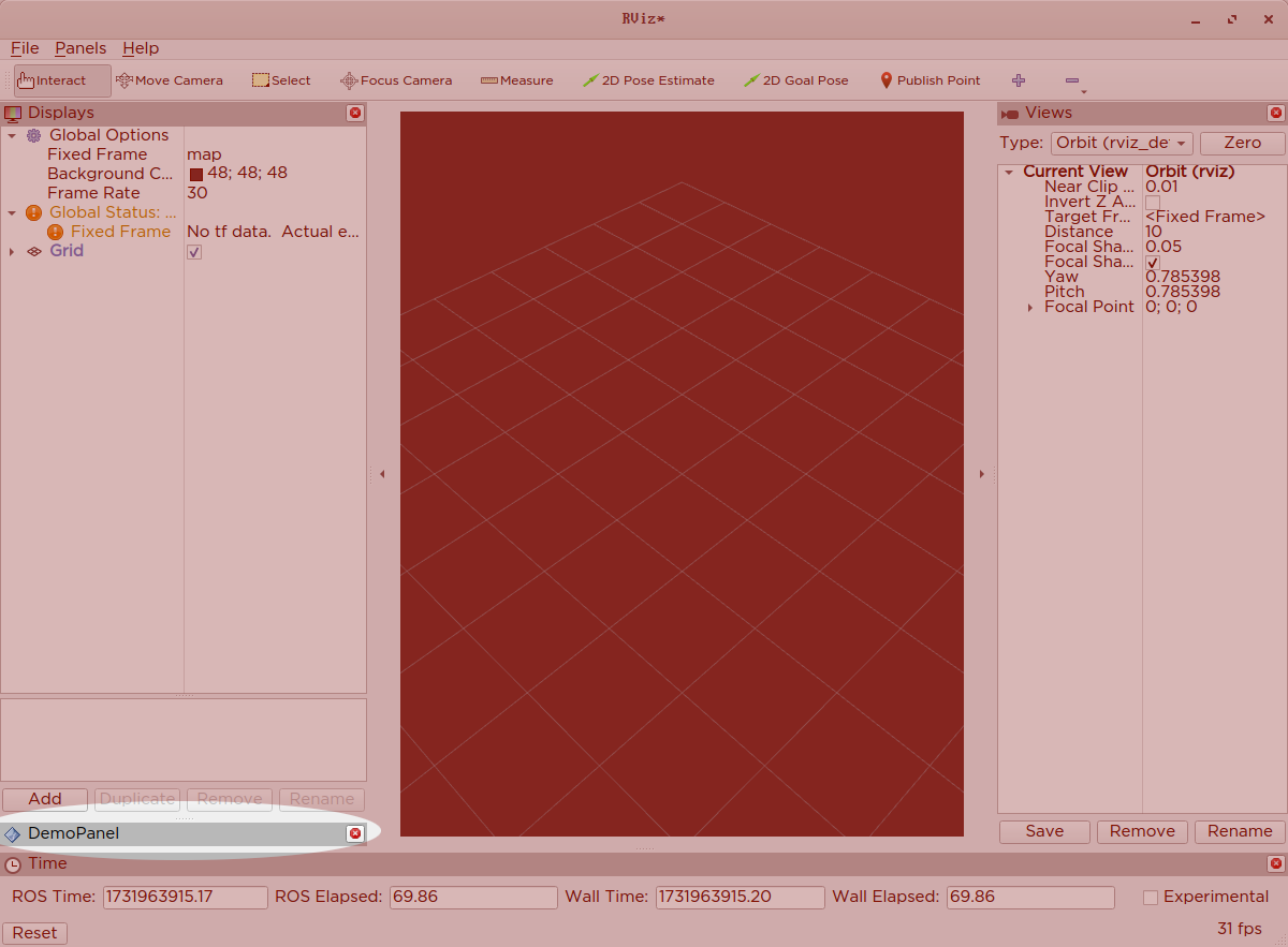screenshot of the whole RViz window showing the new simple panel